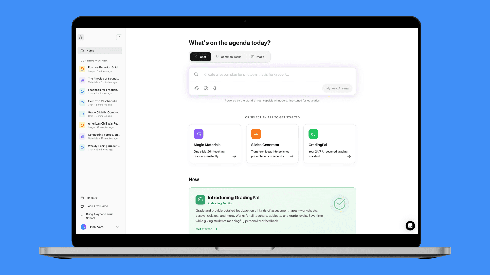 Alayna AI teaching assistant for K-12 teachers — lesson planning, grading, and differentiation in one workspace